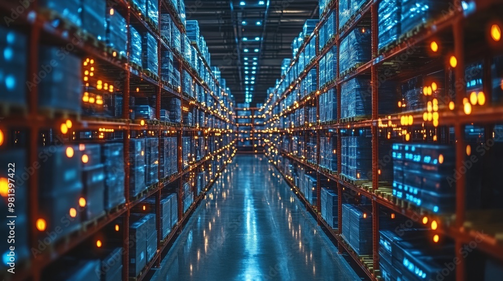 AI systems analyze data for predictive insights in a high-tech warehouse environment AI systems analyze data for predictive insights in a high-tech warehouse environment