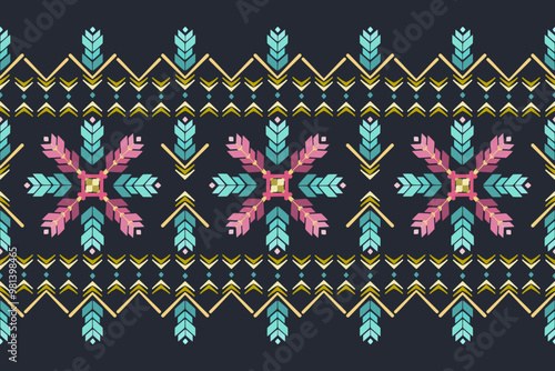 Vector illustration of an ethnic geometric pattern. Bohemian seamless pattern. Embroidery. Seamless traditional design pattern for fabrics, backgrounds, carpets, wallpapers, clothes, and pillowcases.