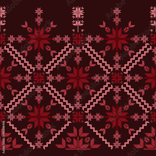 Vector illustration of an ethnic geometric pattern. Bohemian seamless pattern. Embroidery. Seamless traditional design pattern for fabrics, backgrounds, carpets, wallpapers, clothes, and pillowcases.