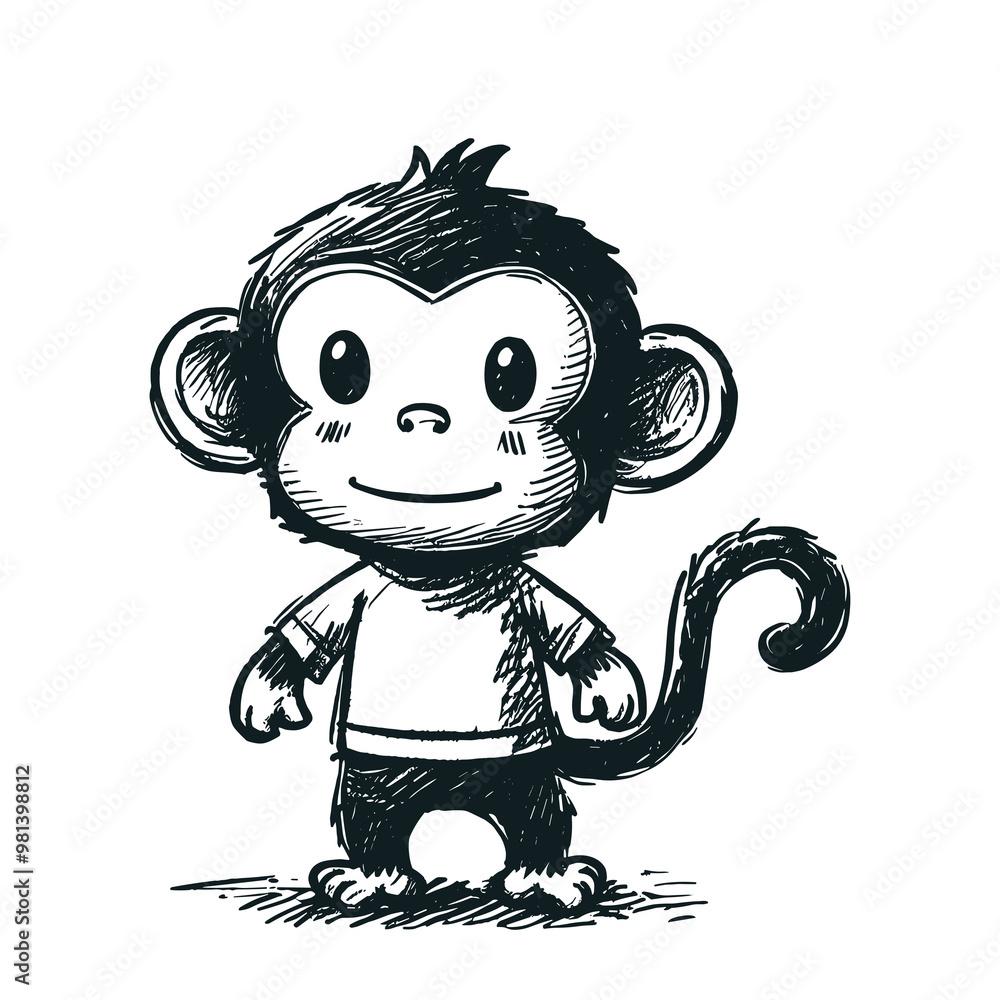 Fototapeta premium A child's hand-drawn sketch of a monkey