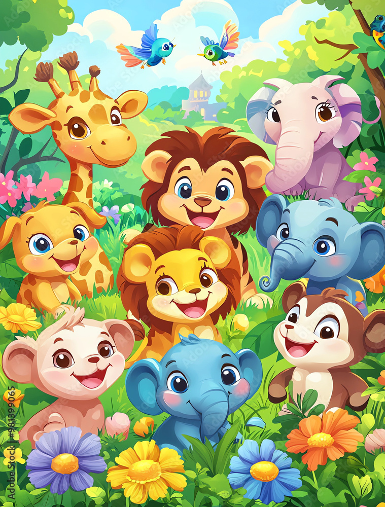 Naklejka premium Cute Baby Animal View of adorable 3d Background 