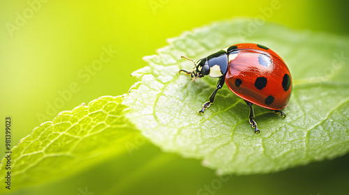 Ladybug on a Green Leaf