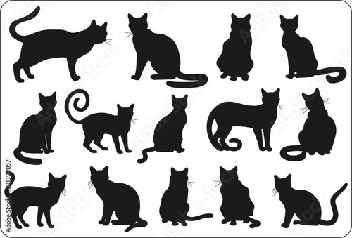 vector isolated silhouette cat set, collection of cats silhouette isolated vector