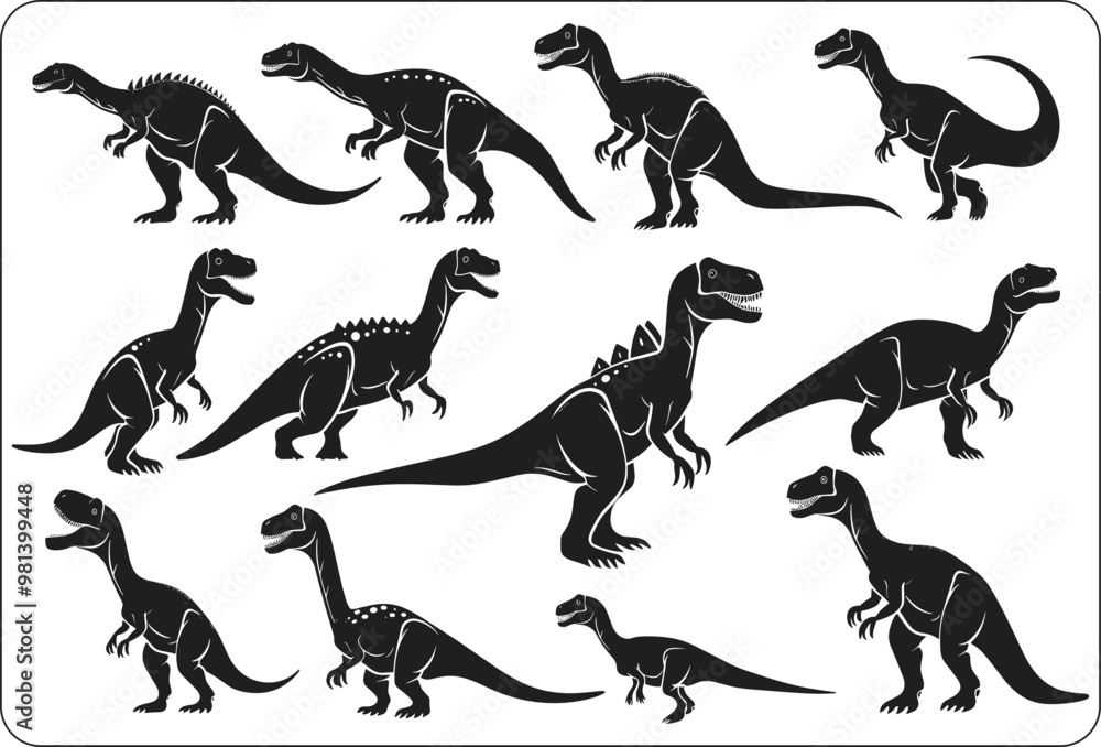 Naklejka premium vector set of dinosaurs silhouettes collection