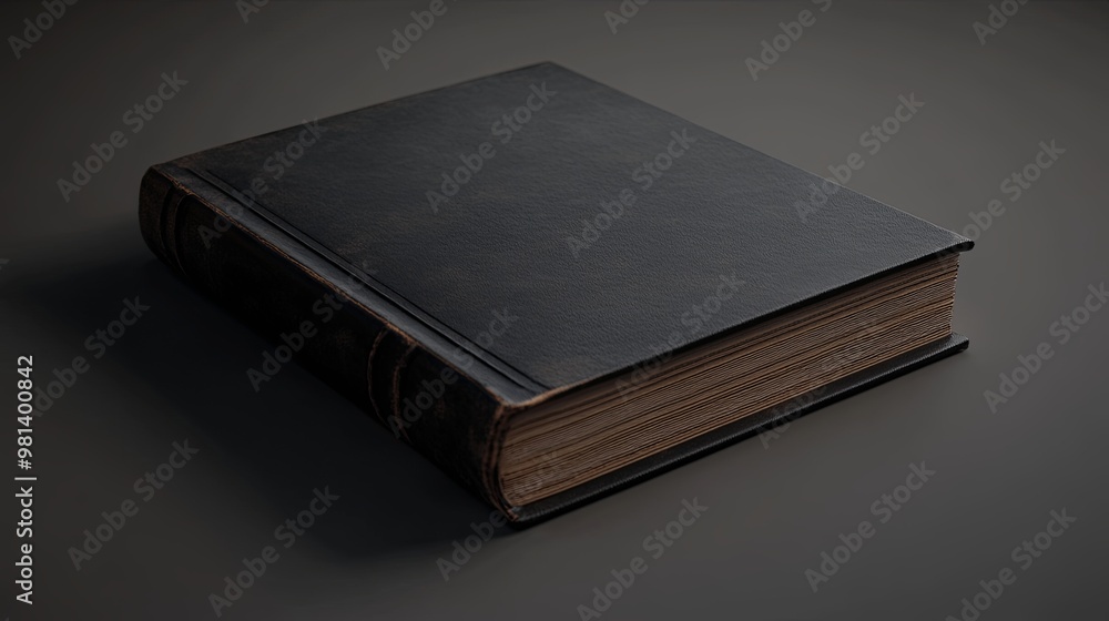 Obraz premium A closed, dark leather-bound book resting on a surface, suggesting a sense of mystery or knowledge.