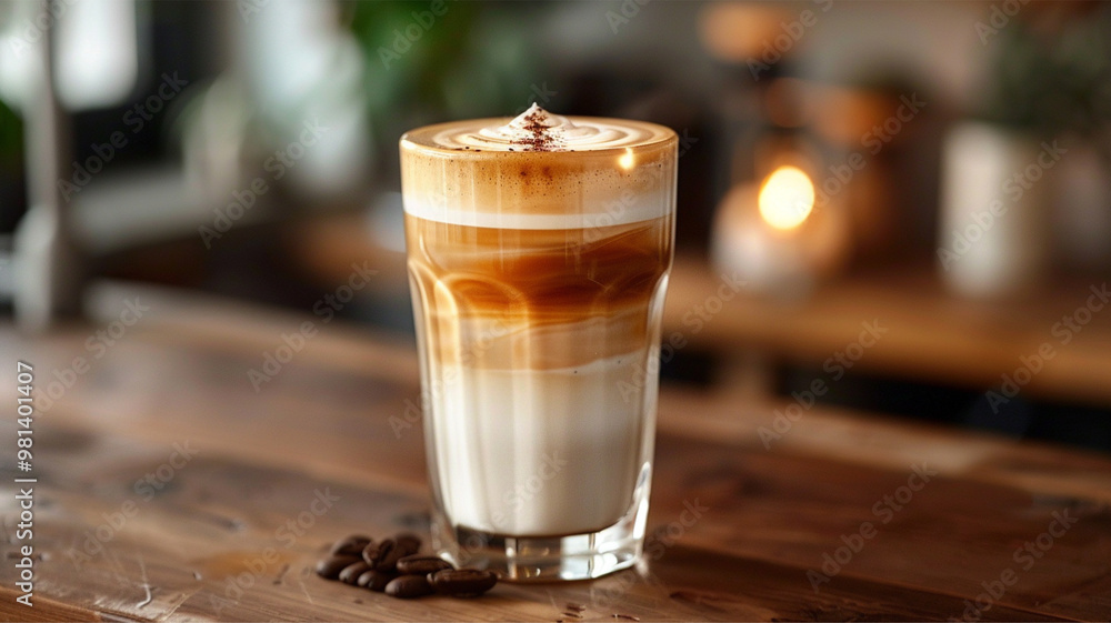 Glass of tasty aromatic layered coffee latte macchiato Glass of tasty aromatic layered coffee latte macchiato