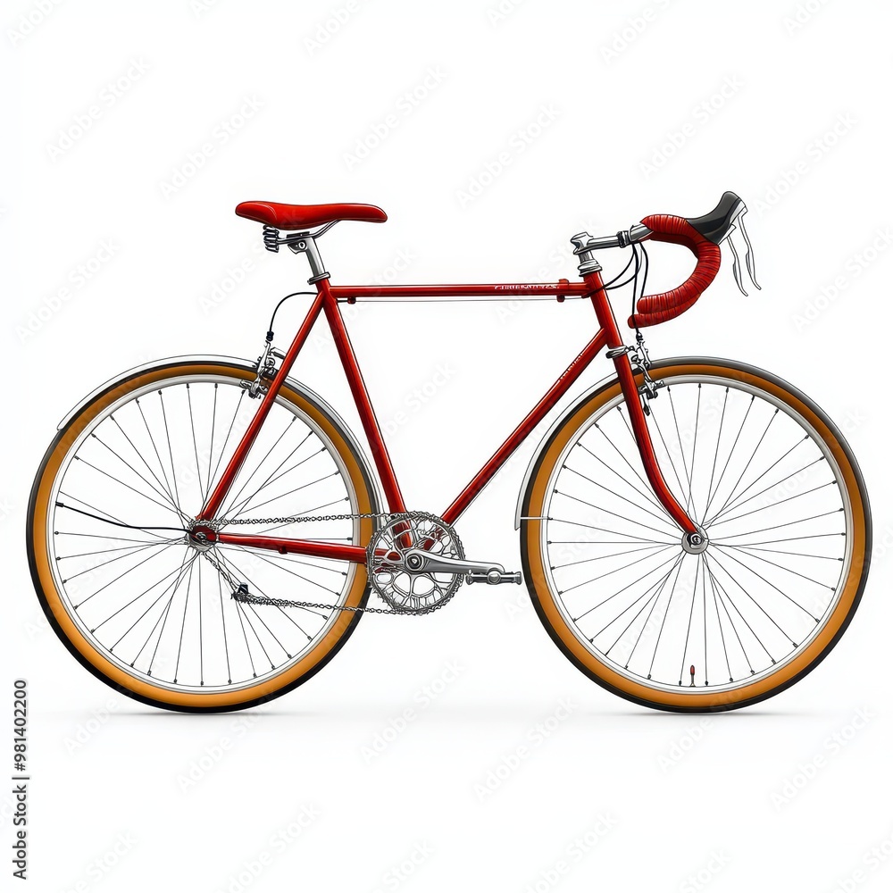 A vibrant red bicycle with classic design and wooden rims, perfect for outdoor adventures and urban commuting, white background A vibrant red bicycle with classic design and wooden rims, perfect for outdoor adventures and urban commuting, white background