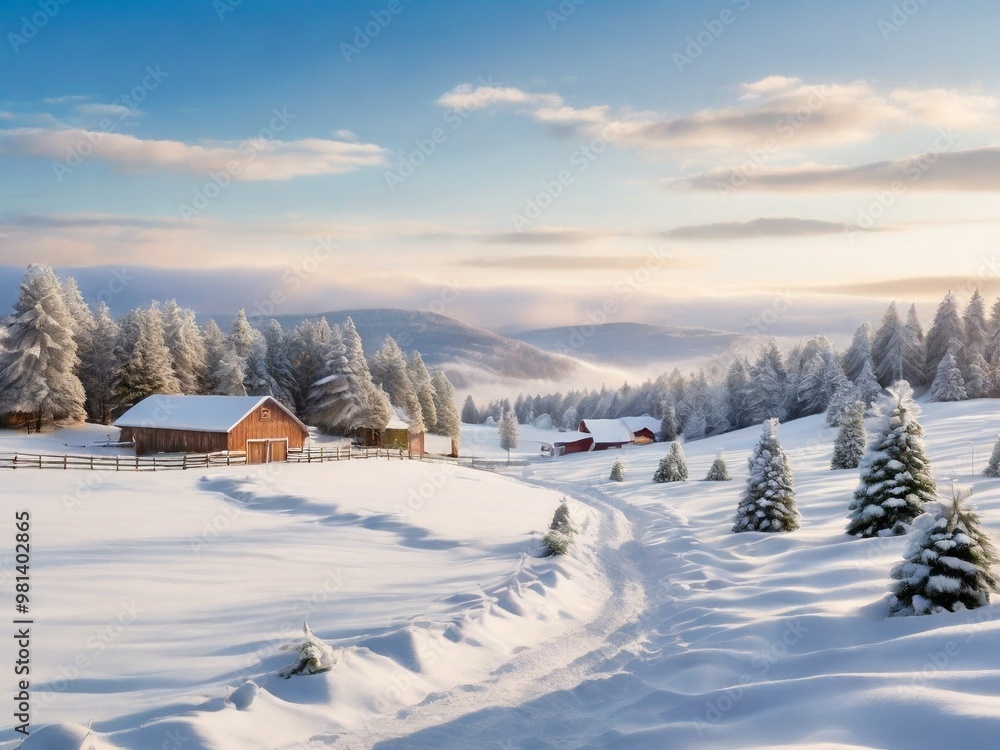 A picturesque view of a Christmas tree farm blanketed in snow. The serene and snowy landscape highlights the seasonal charm and festive spirit of the holiday season. A picturesque view of a Christmas tree farm blanketed in snow. The serene and snowy landscape highlights the seasonal charm and festive spirit of the holiday season.