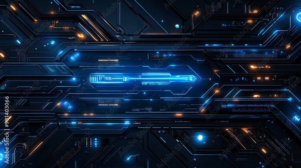 A futuristic digital circuit board design featuring glowing blue and orange lines and patterns, symbolizing technology and innovation. A futuristic digital circuit board design featuring glowing blue and orange lines and patterns, symbolizing technology and innovation.