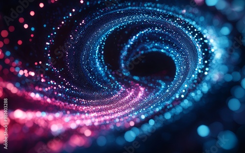 A swirling vortex of vibrant blue and pink particles, creating a mesmerizing cosmic effect.