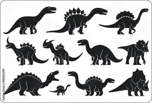 Abstract vector set of isolated dinosaur silhouette illustration, Cute baby Dinosaurs vector illustration, set of funny dinosaur SVG black silhouette, baby invitation template design 