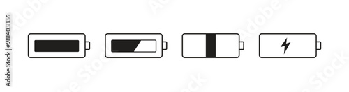 Battery icon set vector, battery charge level, battery Charging icon, battery sign