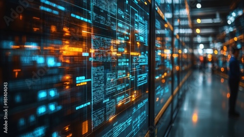 Obraz na płótnie Machine learning algorithms optimize processes in a modern data center during evening hours w salonie
