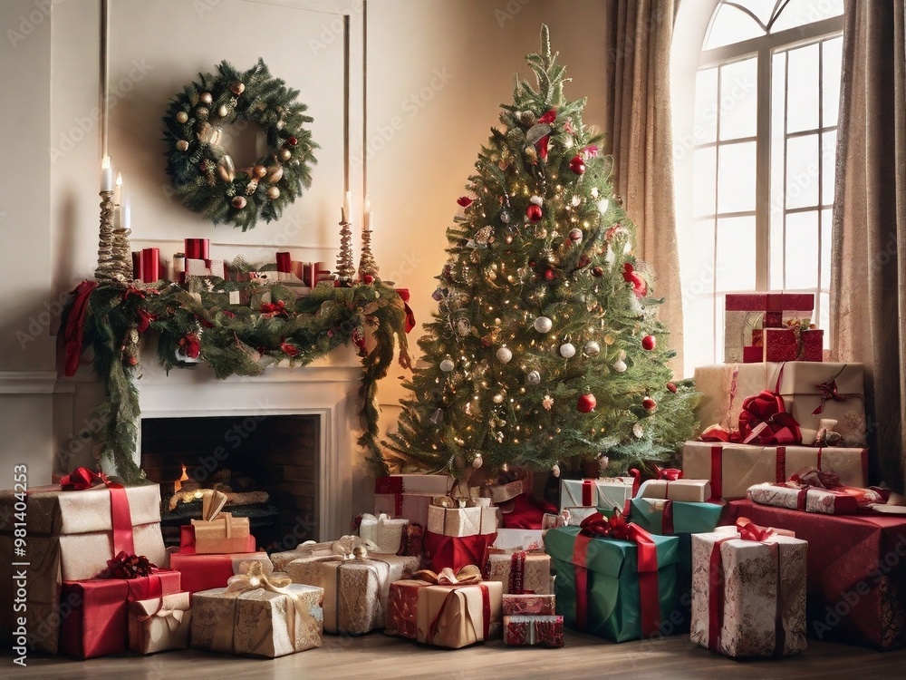 Neatly arranged presents under the christmas tree. The scene captures the excitement and joy of the holiday season. Neatly arranged presents under the christmas tree. The scene captures the excitement and joy of the holiday season.