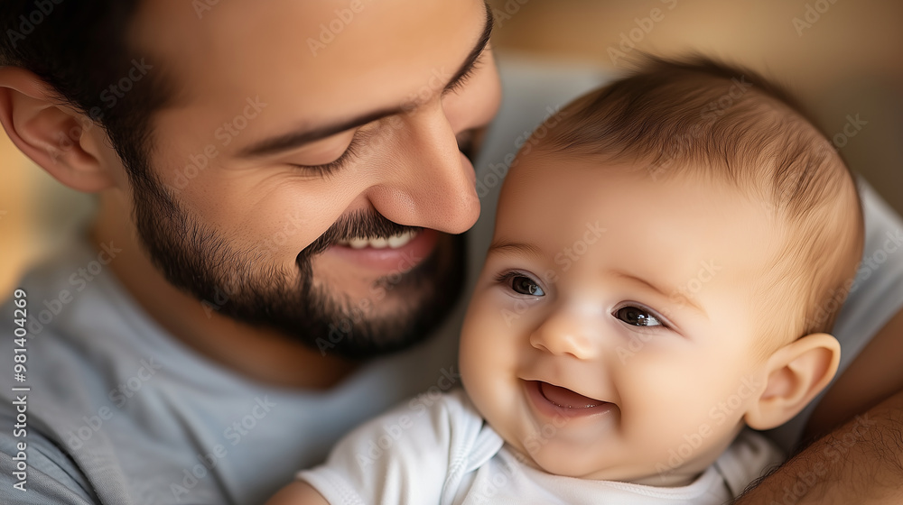 Tender moment between father and his baby at home Tender moment between father and his baby at home