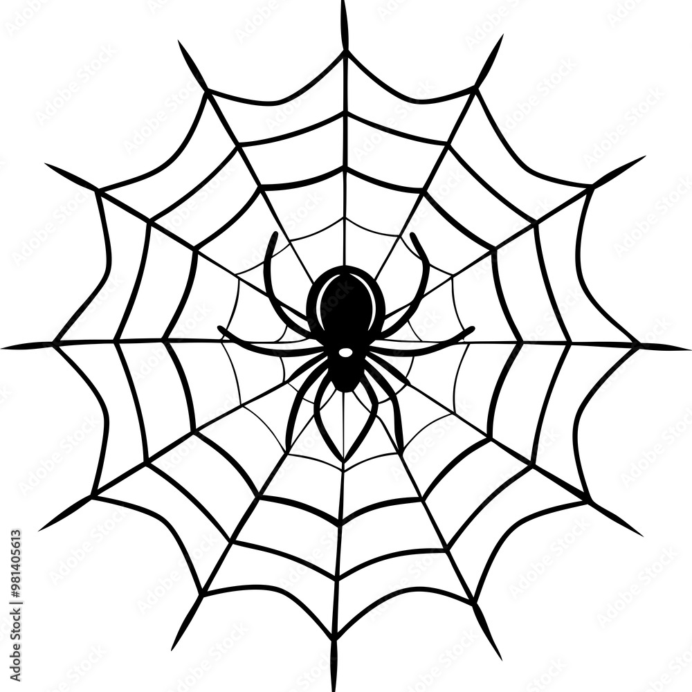 Obraz premium Intricate Spider Web with Dominant Menacing Spider - Vector Art