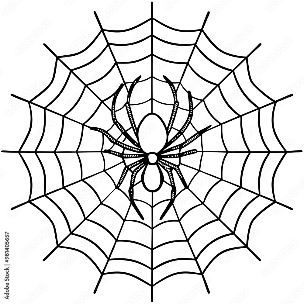 Intricate Spider Web with Dominant Menacing Spider - Vector Art Intricate Spider Web with Dominant Menacing Spider - Vector Art