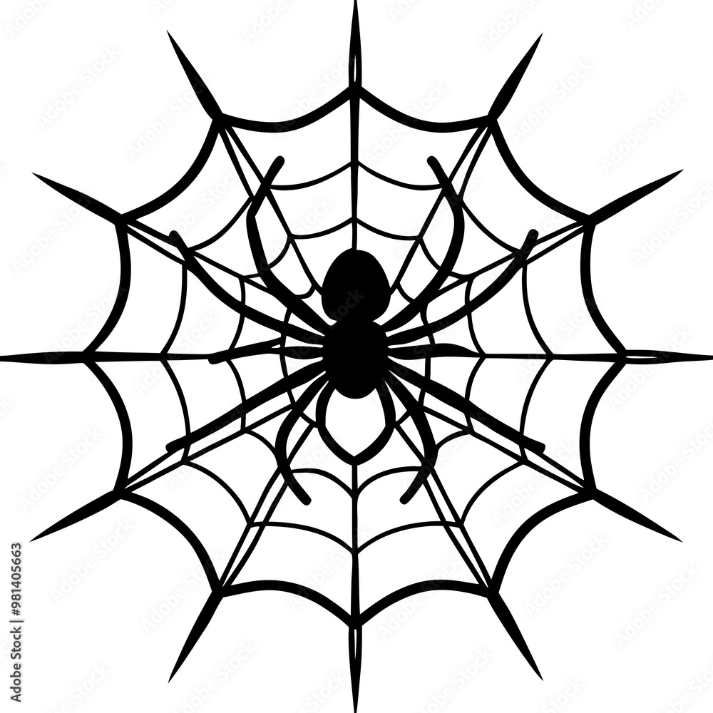 Fototapeta premium Intricate Spider Web with Dominant Menacing Spider - Vector Art