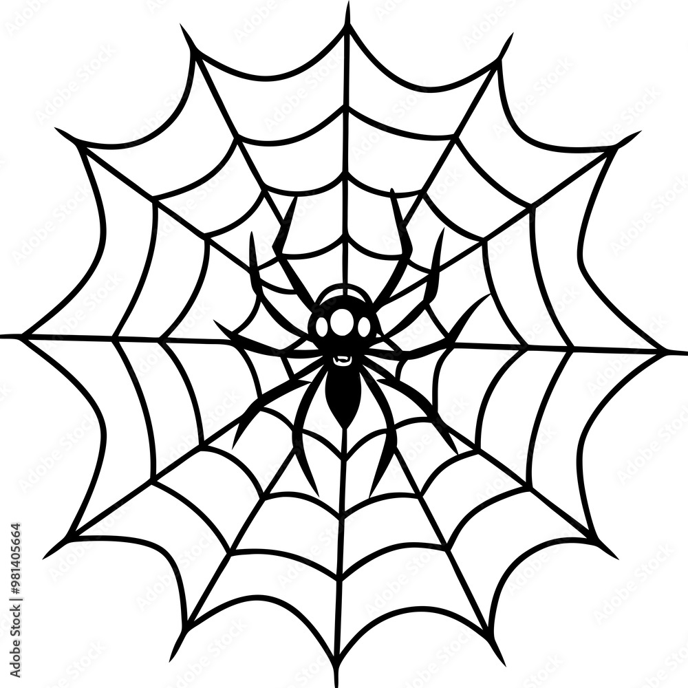 Fototapeta premium Intricate Spider Web with Dominant Menacing Spider - Vector Art