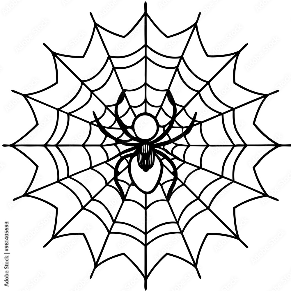 Fototapeta premium Intricate Spider Web with Dominant Menacing Spider - Vector Art