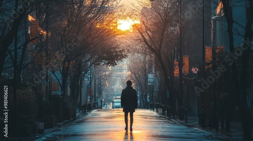 Autumn Sunset on a City Street