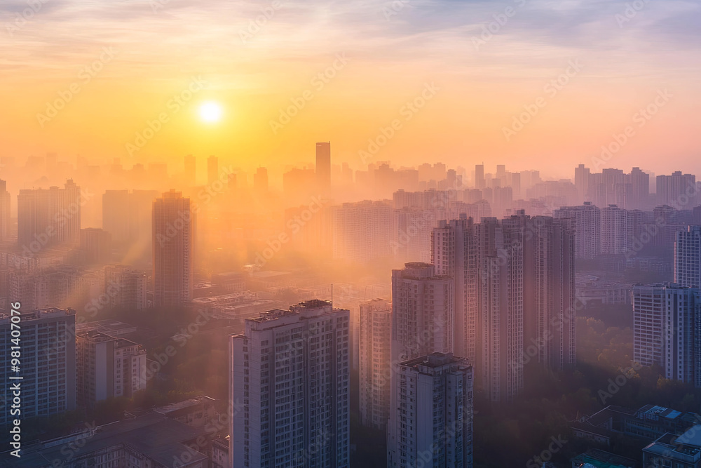 Heat-stricken cityscape with shimmering air due to high temperatures Heat-stricken cityscape with shimmering air due to high temperatures