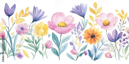 Wallpaper Mural A breathtaking watercolor floral design that showcases a variety of vibrant wildflowers, making it perfect for occasions like weddings, birthdays, and as a beautiful addition to greeting cards Torontodigital.ca