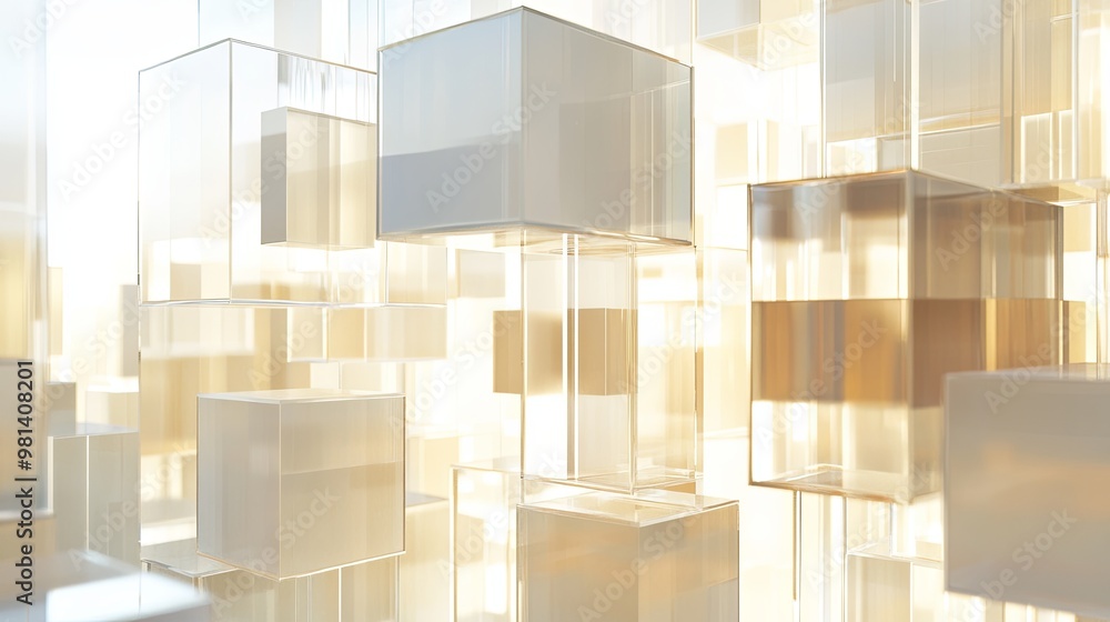 A serene composition of translucent cubes reflecting light, creating an ethereal atmosphere. A serene composition of translucent cubes reflecting light, creating an ethereal atmosphere.