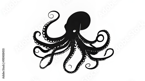 A black silhouette of an octopus, perfect for a logo or design related to the sea.