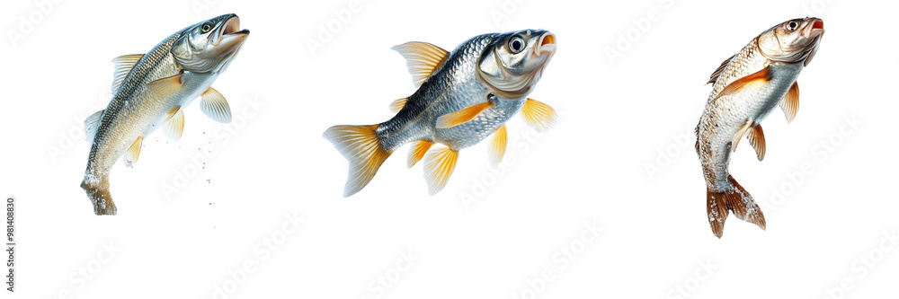 Set of A fish jumping out of water isolated on transparent background Set of A fish jumping out of water isolated on transparent background