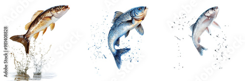 Set of A fish jumping out of water isolated on transparent background