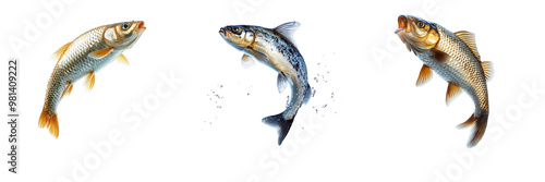Set of A fish jumping out of water isolated on transparent background