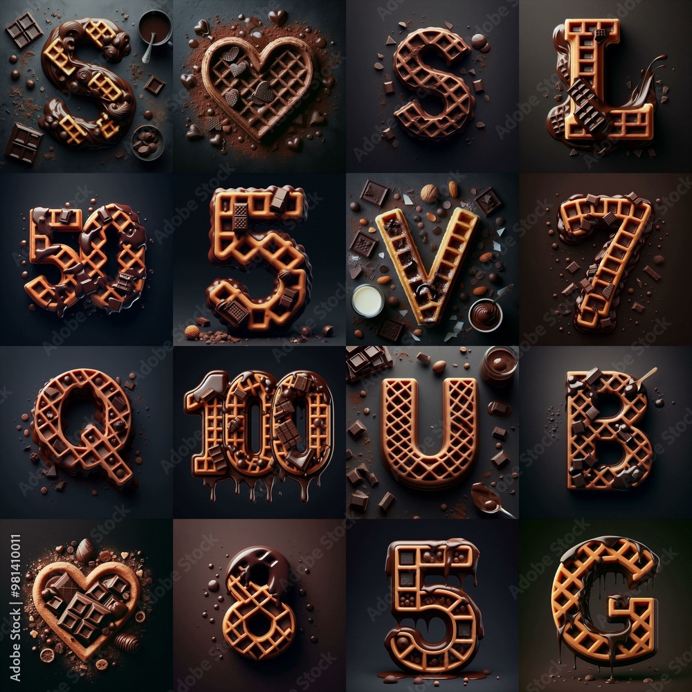 Fototapeta premium Chocolate and waffles Lettering Typeface. AI generated illustration