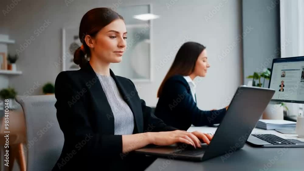 Business woman Arabian Indian girl businesswoman manager worker using laptop computer at desk female typing writing notebook notes ideas information write working with pc technology online in office Business woman Arabian Indian girl businesswoman manager worker using laptop computer at desk female typing writing notebook notes ideas information write working with pc technology online in office