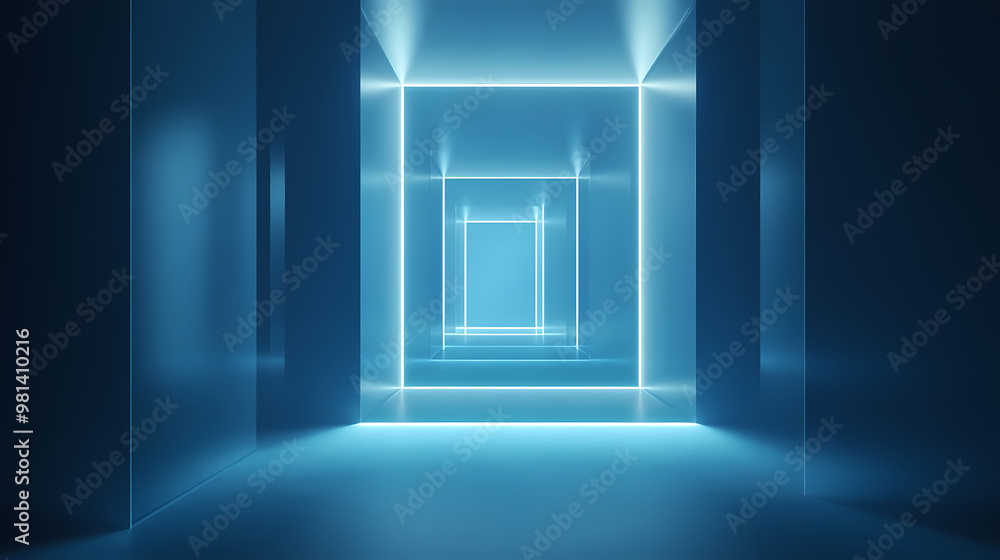 Fototapeta premium Design of a centered icon with frosted glass and simple structure, transparent blue and white in a dark background. Frosted Glass. Illustration