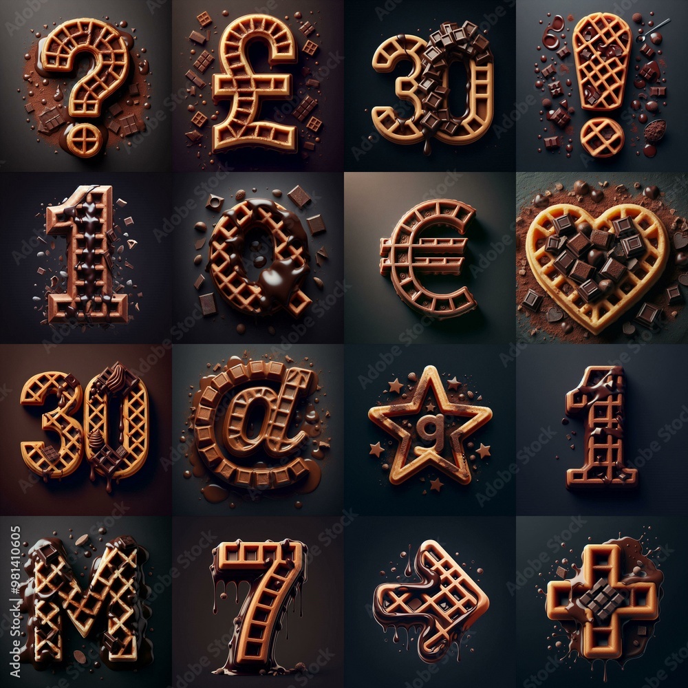 Fototapeta premium Chocolate and waffles Lettering Typeface. AI generated illustration