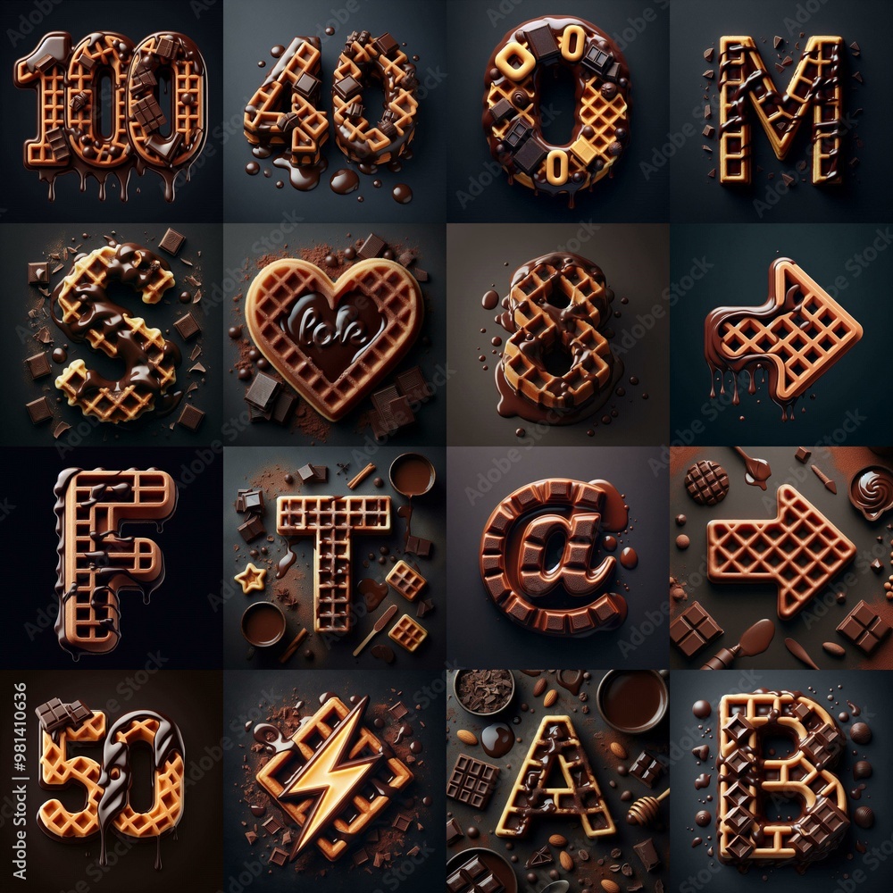 Fototapeta premium Chocolate and waffles Lettering Typeface. AI generated illustration