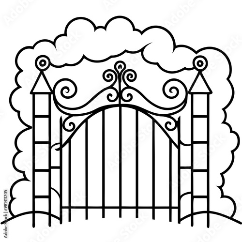 Wrought-Iron Gate in Fog Ornate Vector Design