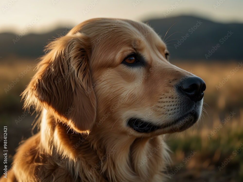 Golden retriever gazing thoughtfully into the distance. Golden retriever gazing thoughtfully into the distance.