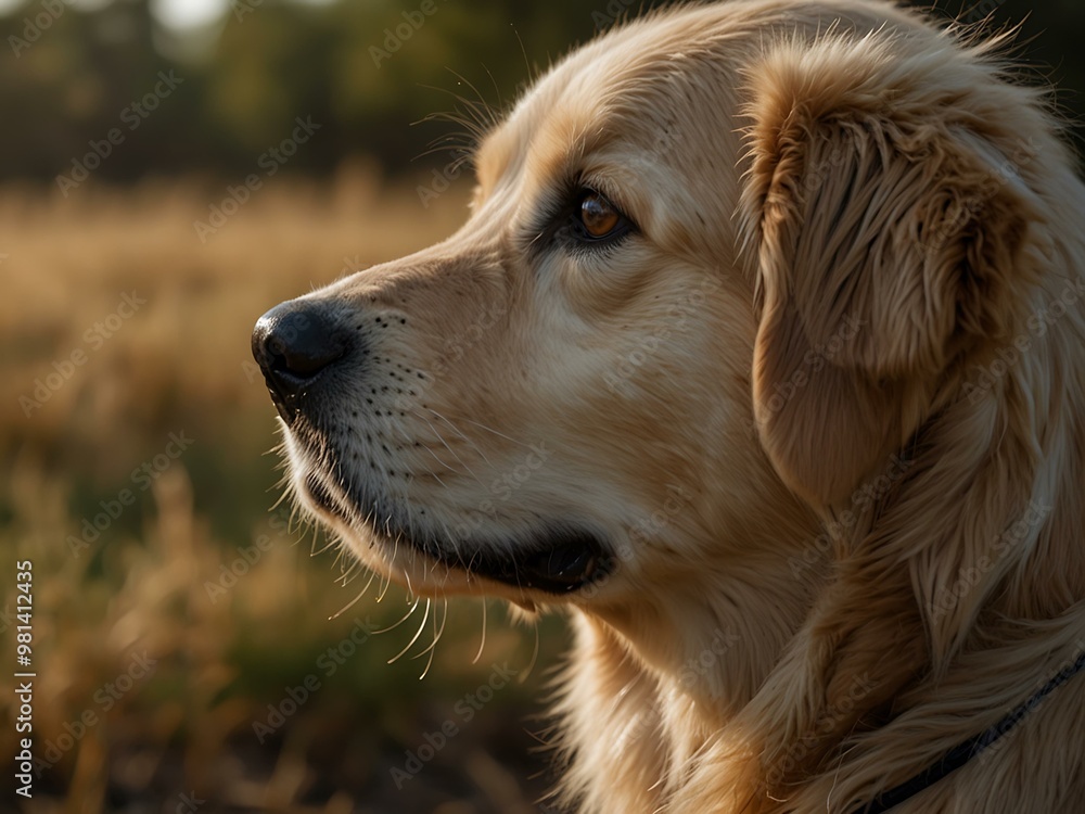 Golden retriever gazing thoughtfully into the distance. Golden retriever gazing thoughtfully into the distance.