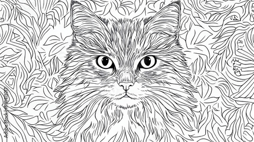 Wallpaper Mural A fun coloring page with a cute cat for kids to relax and unwind. Torontodigital.ca
