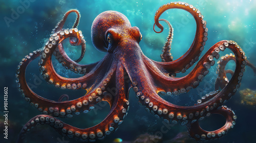 A giant octopus with long tentacles, ready to grab you from the depths of the ocean.