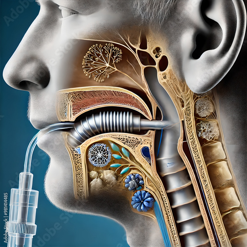 3D Model tracheal anatomy: tracheal intubation, where a breathing tube is inserted into the trachea to maintain an open airway. tube passing through the mouth and larynx into the trachea.