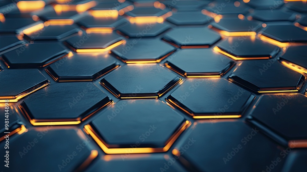 Polished metal surface with futuristic hexagonal patterns Polished metal surface with futuristic hexagonal patterns