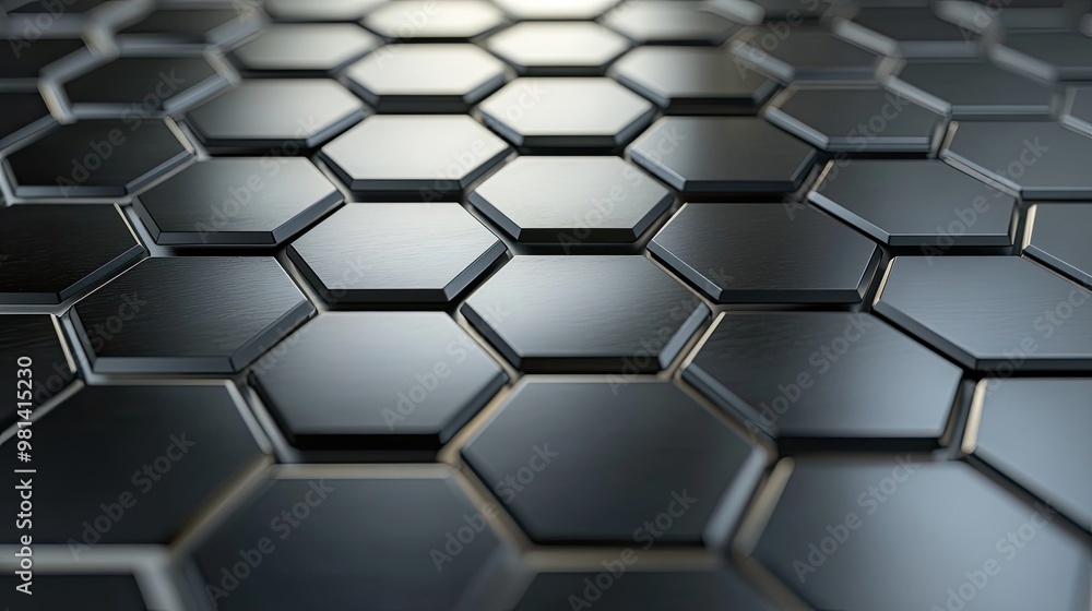 Polished metal surface with futuristic hexagonal patterns Polished metal surface with futuristic hexagonal patterns