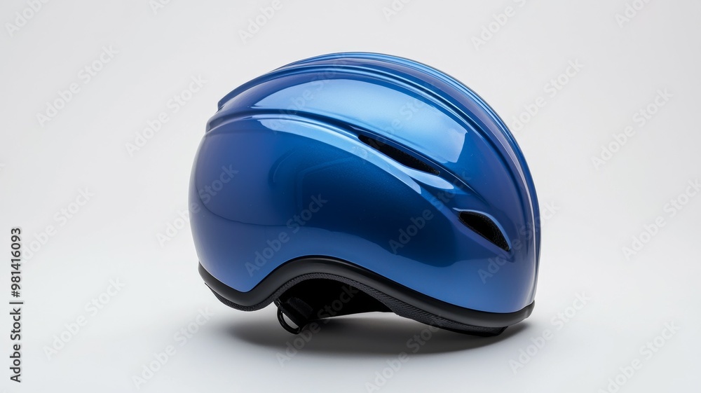 A blue helmet is sitting on a white background A blue helmet is sitting on a white background