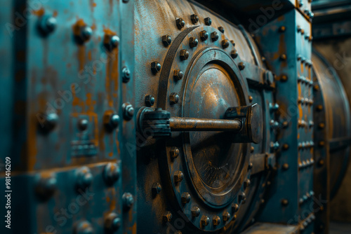 Secure bank vault interior with heavy steel doors