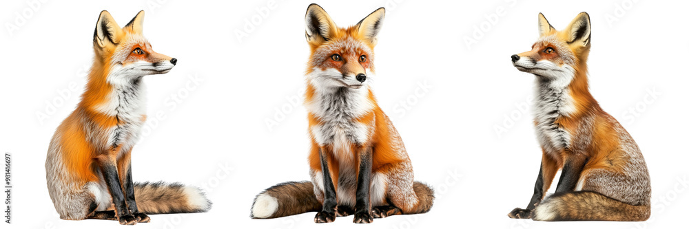 Obraz premium Set of a curious fox isolated on transparent background