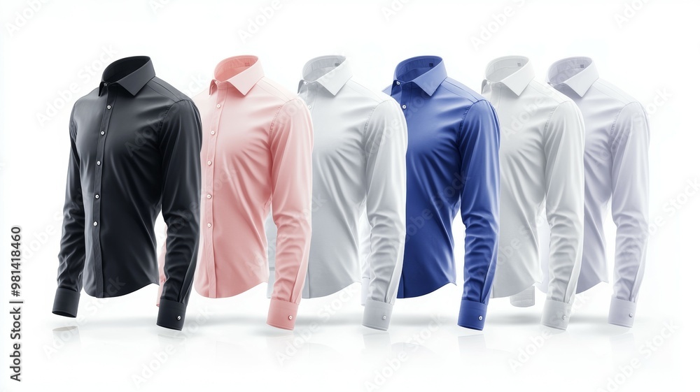 A row of shirts with different colors and styles A row of shirts with different colors and styles