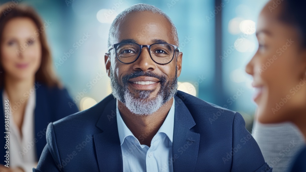 A man in a suit is smiling at the camera A man in a suit is smiling at the camera